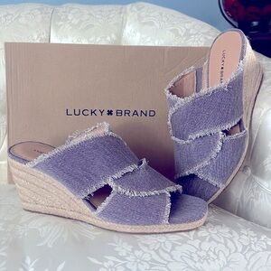 Brand New Lucky Brand Orchid Washed Twill Madgie Espadrille Wedge Sandals